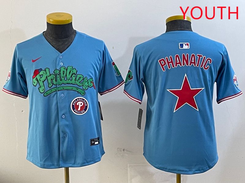Youth Philadelphia Phillies Blank Light Blue Four generations joint name 2025 Nike MLB Jersey style 3